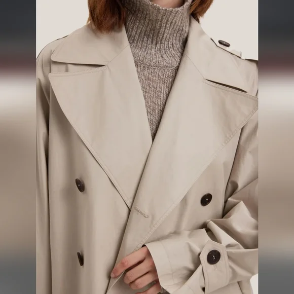 🆕 Gentle Herd Double Breasted Short 100% Cotton Trench Coat in Sand - Picture 4 of 10
